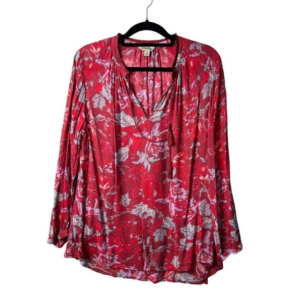 Lucky‎ brand floral print boho blouse fringe trim women’s size 1X - Picture 1 of 10